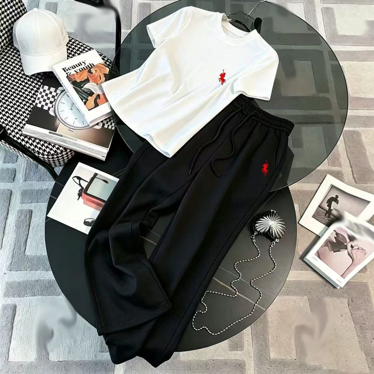 DR Women's Clothing Casual Clothing Set 2026 New Wide Leg Sporty Mid Waist Loose Drawstring Straight Leg Trousers And Men's T-Shirt_ecoleips.com