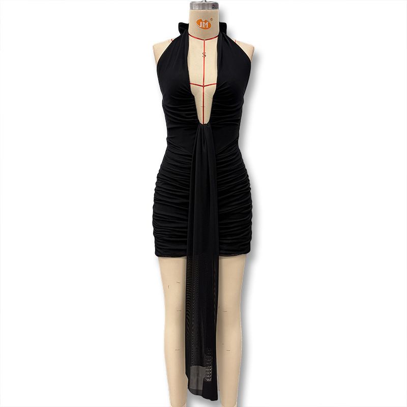 Women's Sexy Deep V Neck Backless Halter Neck Dress Leopard Print Slim Fit Bodycon Skirt Autumn Winter New_ecoleips.com