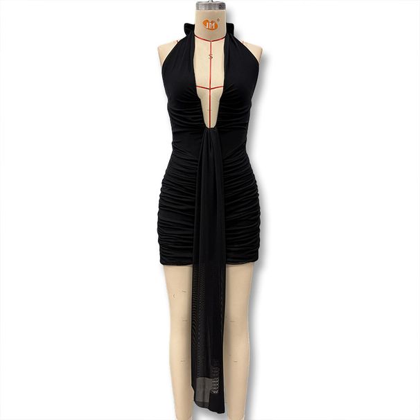 Women's Sexy Deep V Neck Backless Halter Neck Dress Leopard Print Slim Fit Bodycon Skirt Autumn Winter New_ecoleips.com