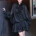 K Sweet And Niche Design Short Skirt, New Lace Up Black Fungus Edge Dress For Women_ecoleips.com
