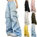 Women's Drawstring Wide-Leg Cargo Pants Multi-Pocket Loose Casual Trousers Street Style Versatile Floor-Length Trousers_ecoleips.com
