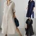Women's Loose Cotton Linen Shirt Dress Long Irregular Cardigan_ecoleips.com