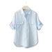Women's Clothing Cotton Short Sleeved Solid Color Shirt Summer New Outer Shirt Design Double Pocket Loose Thin Top For Women_ecoleips.com