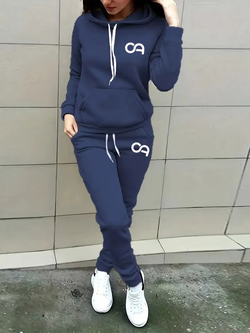 Women's Clothing Autumn/Winter Women's Sweatshirt Set Fleece Lined European American Style Sporty Casual Fashionable Versatile Print_ecoleips.com