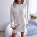 Ins Style Real Shot Autumn Winter Fashion Hollow Out Off-Shoulder Long Sleeve Pullover Sweater Dress Hot-Selling_ecoleips.com