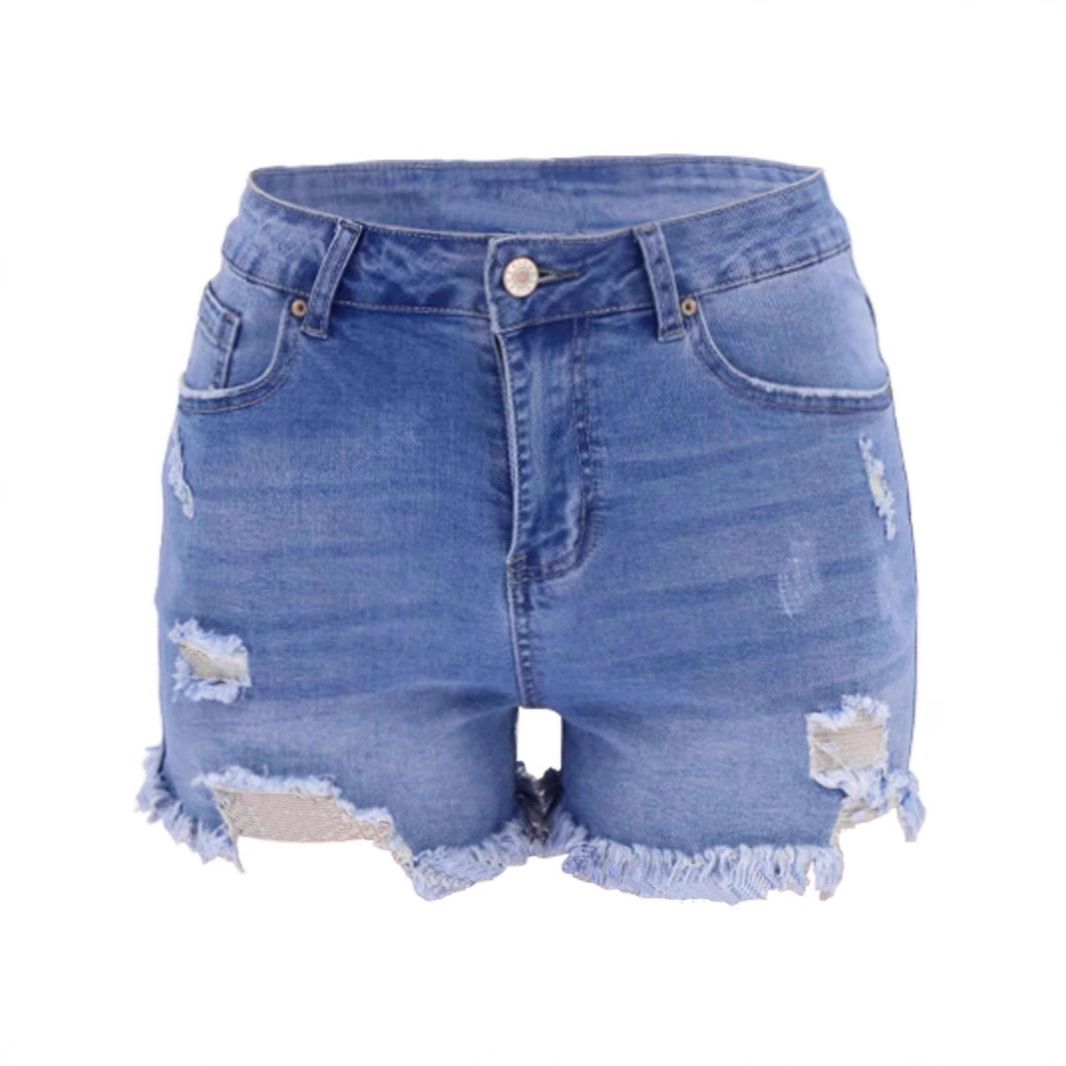 Women's High-Waisted Ripped Denim Shorts – Stretch Comfort, Distressed Style & Trendy Frayed Hem_ecoleips.com