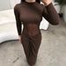Y00248DC European American Cross-border Women's Clothing 2025 Autumn And Winter New Long-sleeve Patchwork Sheer Pleated_ecoleips.com