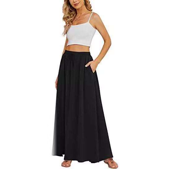Floral Print Wrap Skirt With Pockets – Elastic Waist A-Line Skirt For Women (Blue/Black/Botanical/Red, S-XXL)_ecoleips.com
