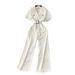 Women's Clothing Jumpsuit Mesh Stitching Dress Collar Waist Elegant Pants_ecoleips.com