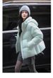 "Women's Cropped Puffer Jacket With Hood - 55% White Duck Down Coat, Oversized Sleeve Logo Design For Casual & Couple Styling_ecoleips.com