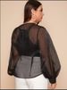 Women's Plus Size Patchwork Shirt American Style See Through V Neck Long Sleeve Loose Top_ecoleips.com