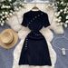 Women's Clothing Elegant High Neck Short Sleeved Women's Knit Dress Button Down Design Slimming Waistline Slit For Stylish Occasions_ecoleips.com