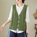 Women's Chic V-Neck Cable Knit Vest, Sleeveless Button-Up Sweater_ecoleips.com