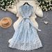 Women's Pink Lace Hollow Out Dress Short Sleeved High Waisted A-Line Skirt Elegant Slimming Commute Summer Dress_ecoleips.com