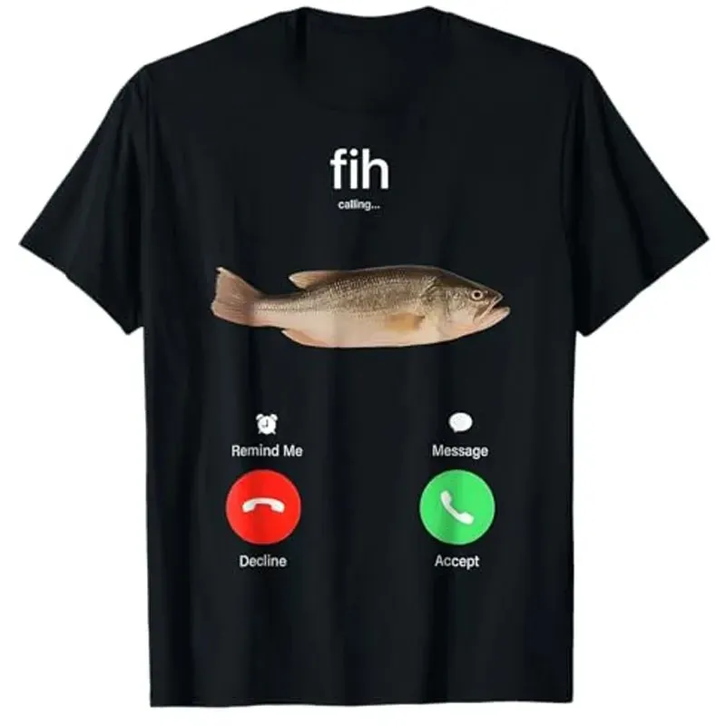 Fih Calling Remind Me Message Decline Accept Phone Call Fish T-Shirt Funny Fishman Graphic Outfit Short Sleeve Blouses Novelty_ecoleips.com