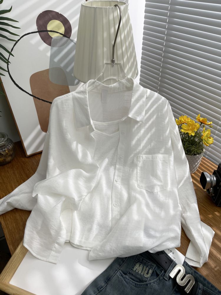 French Style Ice Shirt For Women, Summer Thin Silk Shirt, High-end Wrinkle-resistant Long-sleeve Sunscreen Top,_ecoleips.com