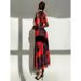 European And American Cross-border Foreign Trade 2025 Autumn Red Tie-dye Print Party Long-sleeve Fitted Long_ecoleips.com
