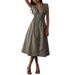 Women's Clothing Retro Sleeveless Leather Zipper Waist Long Dress_ecoleips.com