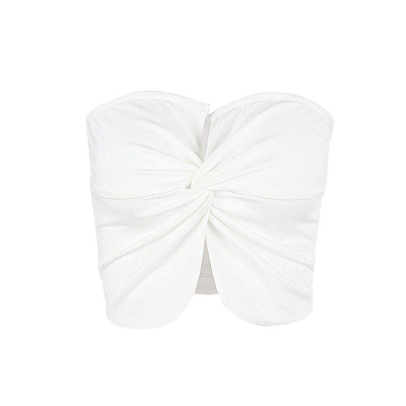 European And American Style Women's Summer Fashion Short Bow Slim Sleeveless Twisted One Shoulder Strapless Top_ecoleips.com