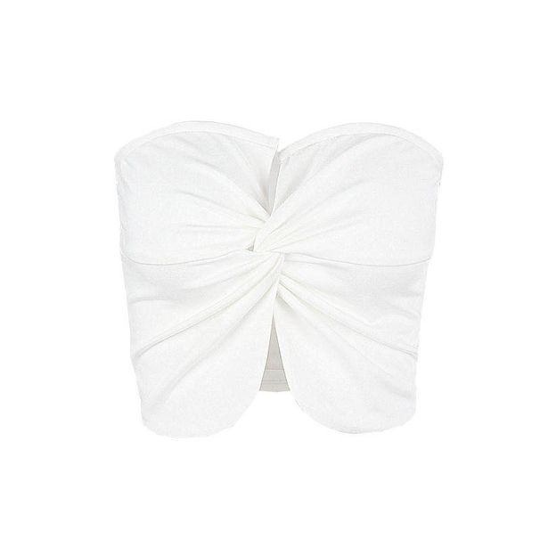 European And American Style Women's Summer Fashion Short Bow Slim Sleeveless Twisted One Shoulder Strapless Top_ecoleips.com
