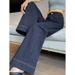 Denim Dark Blue Wide-Leg Jeans For Women, Autumn And Winter New Style, Draped Slim Fit, Versatile Retro High-Waisted_ecoleips.com