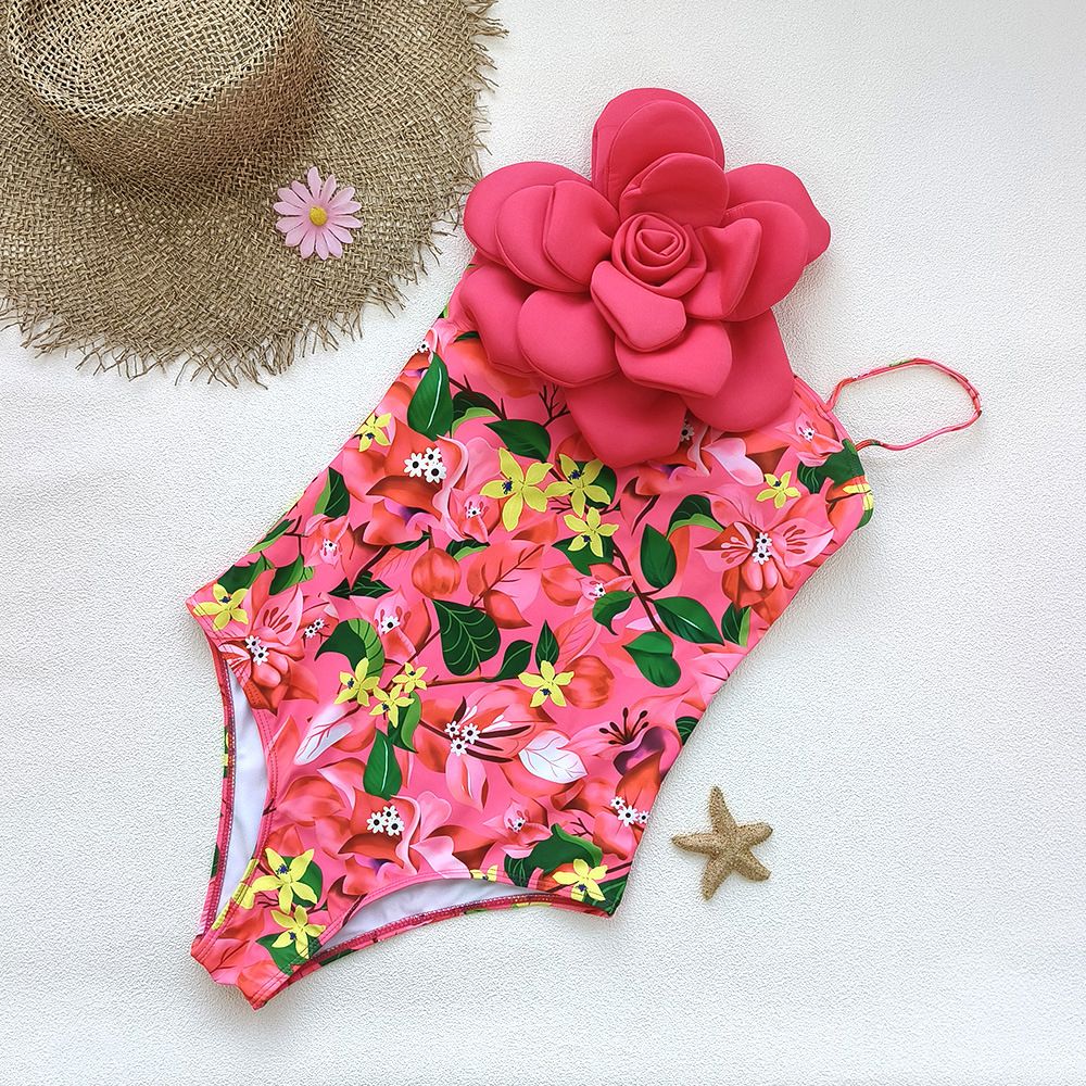 Elegant One-Shoulder Monokini Swimsuit For Women - 3D Floral Design, Sexy & Supportive, Quick-Dry Polyester & Spandex Blend_ecoleips.com