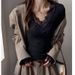 K Lace Lace V-neck Long Sleeved Base Shirt For Women, Slim Fit Design, Front Shoulder T-shirt_ecoleips.com