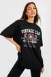Women's Casual Black T-Shirt round Neck Short Sleeve Cotton Polyester Loose Fit Sporty Top with Car Print European American Style_ecoleips.com