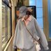 Polo Collar Two-piece Gray Sweatshirt For Women, Spring Korean Fashion, College Style, Casual And Loose-fitting Top_ecoleips.com