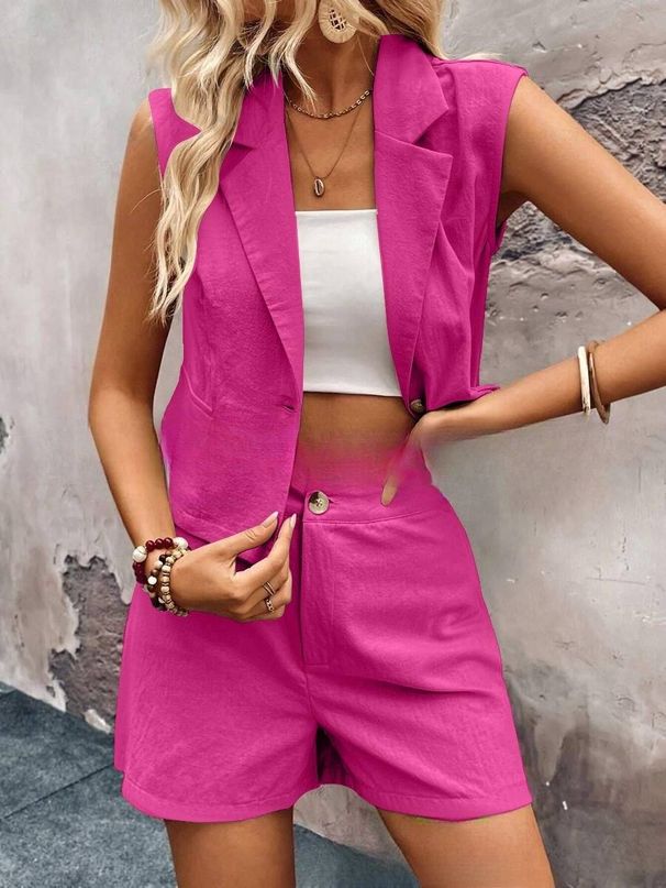Women's Clothing Fashion Commuter Suit Vest Sleeveless Vest Shorts Suit_ecoleips.com