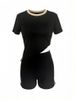 Women's Summer Patchwork Irregular Short Sleeved Top And Tight Shorts Set Fashion_ecoleips.com