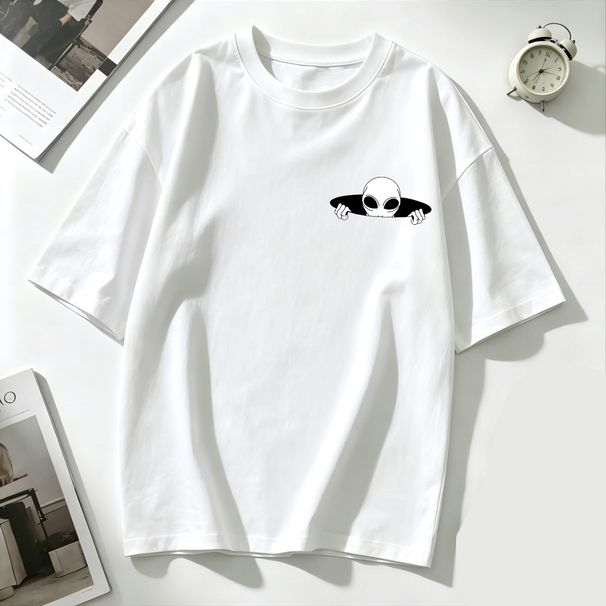 Women's Oversized T-Shirt Cute Peeking Alien Graphic Casual Loose Short Sleeve Streetwear Top_ecoleips.com