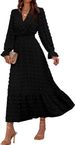 New Women's Autumn Sleeve V-Neck Swiss Dot Long Dress Bohemian_ecoleips.com
