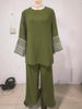 2025 Muslim Autumn New Women's Embroidered Round Neck Shirt And Wide Leg Pants Set_ecoleips.com