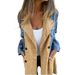 Women's Clothing Suit Collar Denim Splicing Mid Length Coat For Women_ecoleips.com