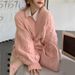 girl Plus Size Lazy Style Retro V-Neck Loose Gray Cable Knit Sweater For Women Autumn Winter Outerwear Versatile Thick_ecoleips.com
