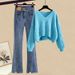 Women's Clothing Knitted Sweater & Jeans Two-Piece Set Plus Size Autumn Knitted Sweater & Ripped Jeans Two-Piece Set – Soft Style Slimming Outfit_ecoleips.com