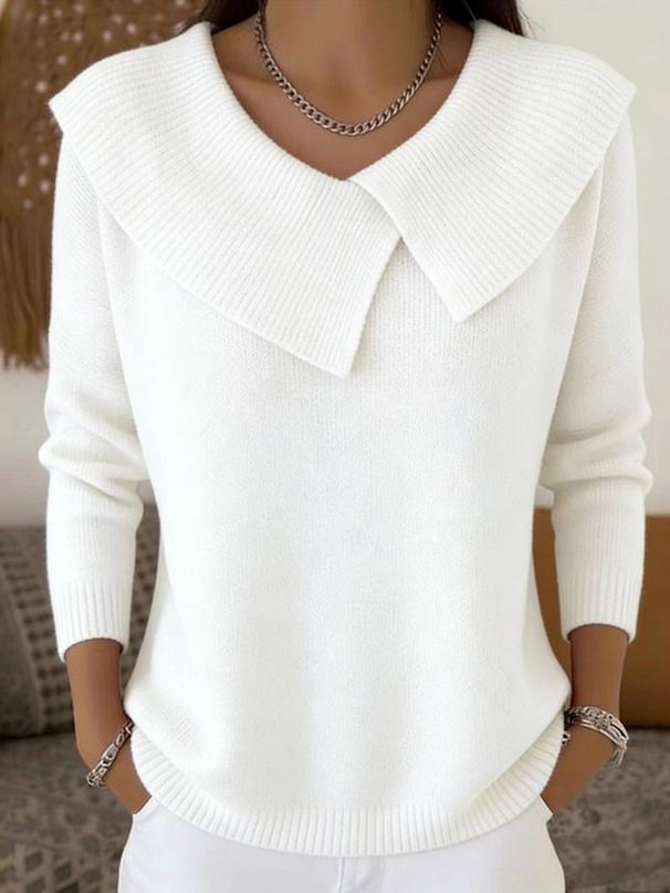 K New Fashionable Retro Playful Temperament Show Thin Collar Sweater Versatile Knitted Lazy_ecoleips.com