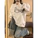 Women's Korean Style High Street Thick Pullover Sweatshirt Fleece Lined Crew Neck Print Loose Fit Trendy Autumn/Winter_ecoleips.com