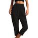 Suitable For All Seasons Summer Cotton Linen Solid Color Elastic Waist Side Pocket Design Casual Women's Capri Pants_ecoleips.com