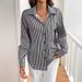 Women's Clothing New Elegant Ladies Striped Print Back Bow Front Button Long Sleeve Shirt_ecoleips.com