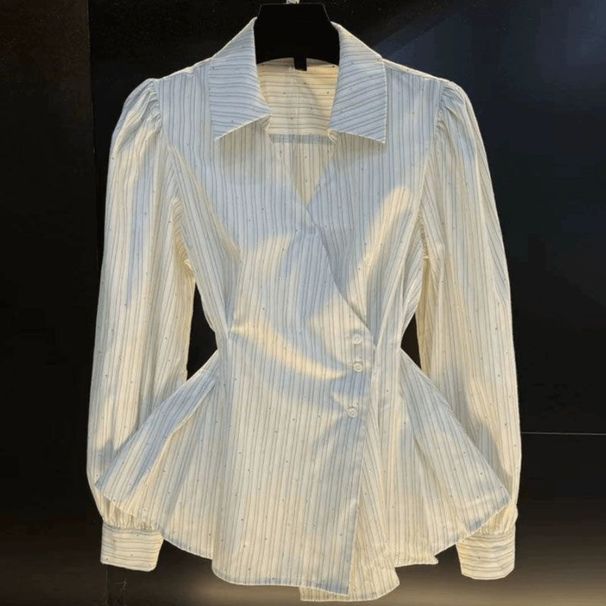 Regular Thin Women's Spring New Fashion High-end Design Sense POLO Collar Striped Long-sleeved Top Women's Trend_ecoleips.com