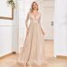 Evening Dress For Women V Neck Long Sleeve Sequins New Style Wedding Host Temperament Slim Party Dance Dress_ecoleips.com
