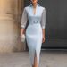 2026 European And American Cross-border Independent Site SHEIN Elegant Three-quarter Sleeve Mesh Patchwork Dress_ecoleips.com