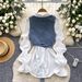 Women's Clothing Design With Straps And Waist Sleeveless Denim Vest French Puff Sleeve Shirt_ecoleips.com