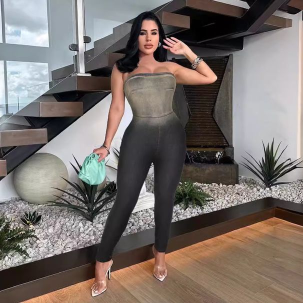 Women’s Clothing e commerce sexy ins tube top gradient tight stretch denim jumpsuit_ecoleips.com
