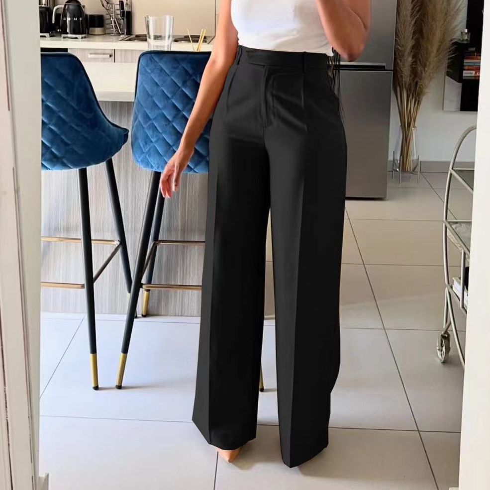 Commuting High Waist Drape Straight Pants Formal Pants Casual Suit Long Pants Women_ecoleips.com