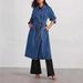 Women's Clothing Vintage Denim Duster Coat For Women – Oversized Button-Up Long Jacket Double Pockets Distressed Patchwork Design Casual Elegant Style_ecoleips.com