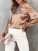 Women's Clothing Parisian Off-Shoulder Blouse | Crushed Satin Shirt With Bell Sleeves – Romantic Rose Gold & Modern Baroque Elegance_ecoleips.com
