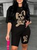 Summer Women's Casual And Fashionable Rabbit Print Loose T-shirt+shorts Two-piece Sportswear Suitable For Daily Wear-96_ecoleips.com